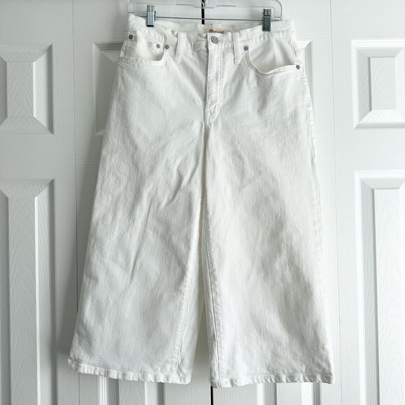 Madewell Cropped Denim Jeans Size 29P White Wide Leg Culottes Flared - Picture 1 of 13